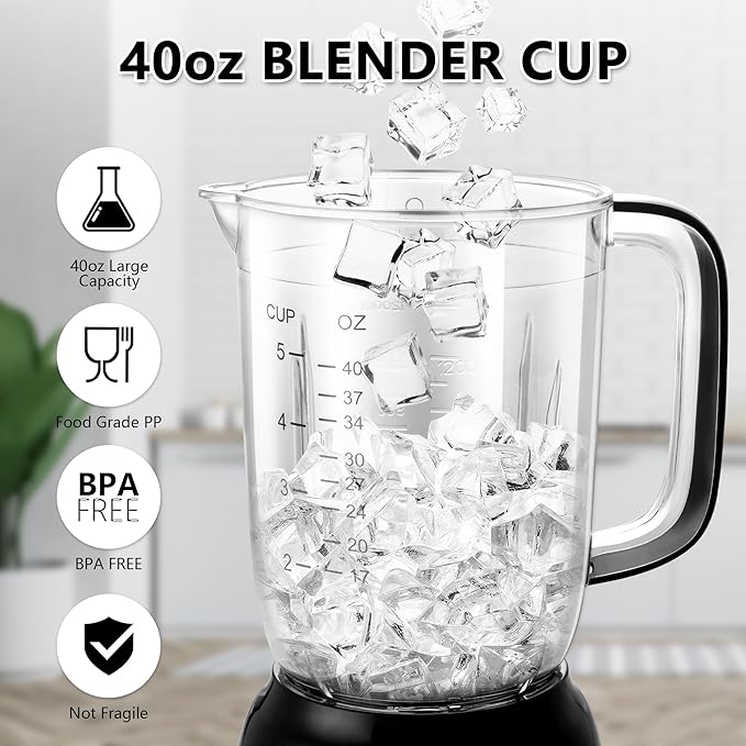 Bear Blender, 2025 New 700W Smoothie Countertop Blender with 40oz Cup for Shakes and Smoothies, 3-Speed for Crushing Ice, Puree and Frozen Fruit with Autonomous Clean