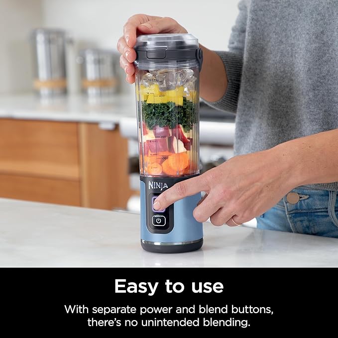 Ninja Blast Portable Blender, Cordless, 18oz. Vessel, Personal Blender For-Shakes and Smoothies, BPA Free, Leakproof-Lid and Sip Spout, USB-C Rechargeable, Dishwasher Safe, Metallic Blue, BC151BM