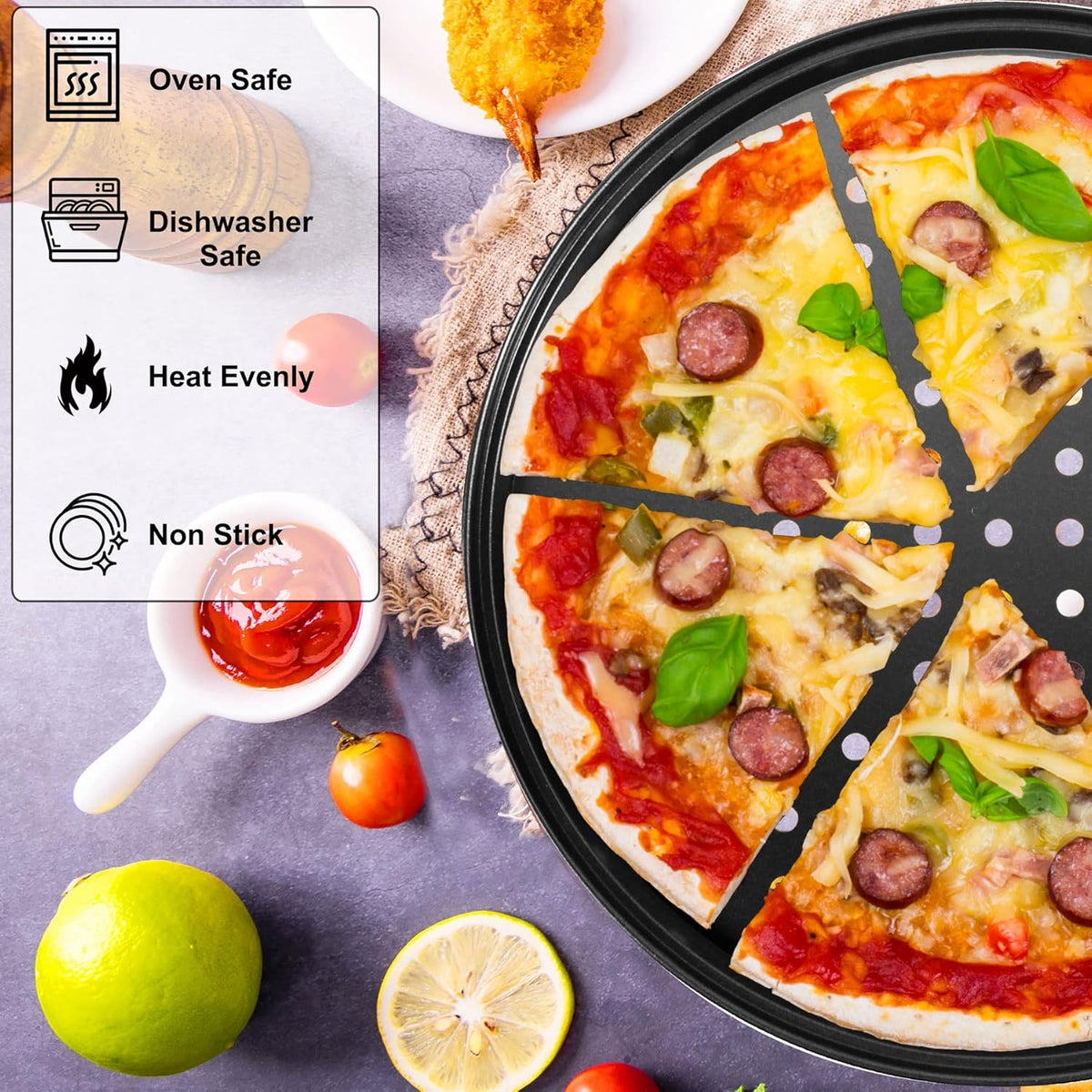 2Pcs Pizza Pans for Oven, Round Pizza Pan with Holes, 12 inch Pizza Tray for Oven, Baking Steel Pizza Oven Accessories, Nonstick Pizza Plates Bakeware Sets For Home Restaurant Kitchen