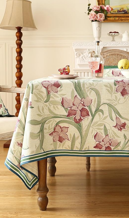patdrea Designer Green Rectangle Tablecloth,Framhouse Vintage French Violets Pattern Tablecloths,Elegant Floral Table Cover Decor for Kitchen Dining Christmas,Party,Thanksgiving,55"x87"-Tara a