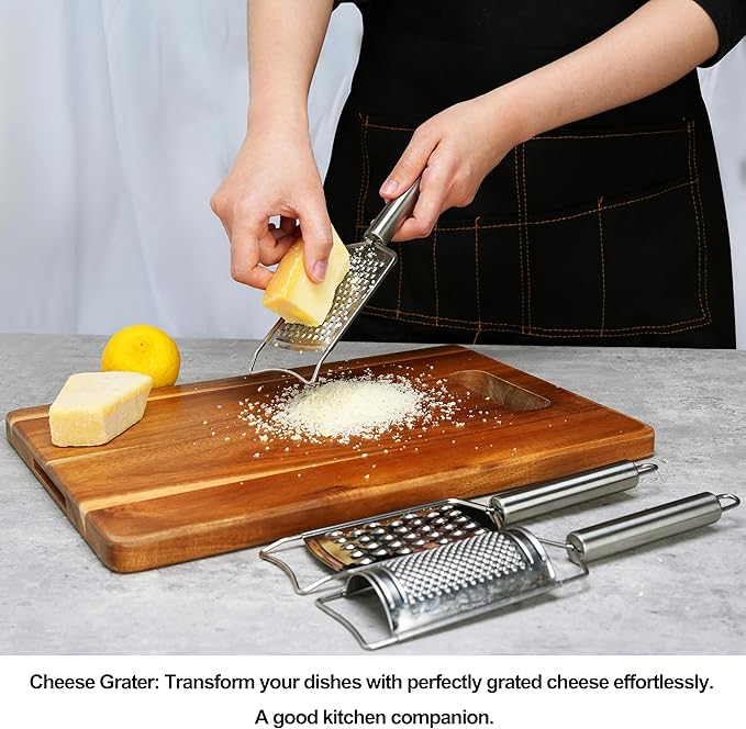 Cheese Grater Set, 7-Piece Zester Grater Peeler Set Stainless Steel Kitchen Utensil Set for Bar Restaurant Home Ginger Lemon Fruit Chocolate Vegetables Apple Gift for Christmas Birthday Housewarming