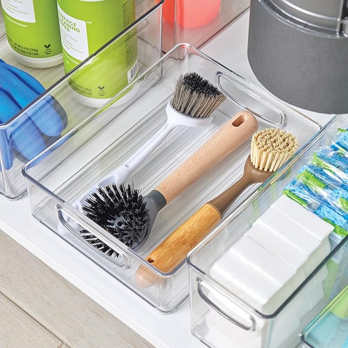 iDesign Stackable Pantry Bin for Kitchen Cabinets, Fridge, or Freezer Storage, Clear, Made in USA