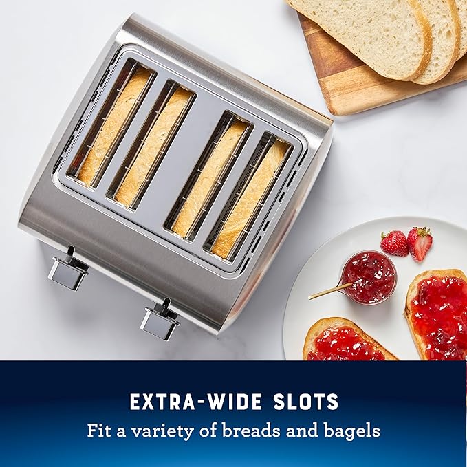 Oster 4 Slice Toaster, With 7 Browning Settings, Extra Wide Slots For Bagels and Special Breads, Removable Easy-to-Clean Crumb Tray, Cancel/Defrost/Bagel, Stainless Steel