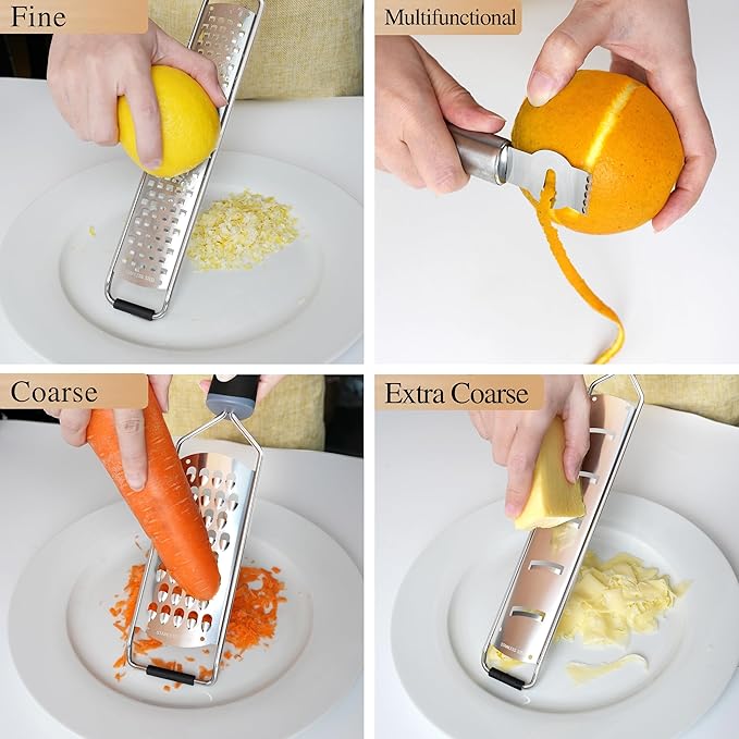 ALLWIN-HOUSEWARE Cheese Grater Zester Set of 5, 304 Stainless Steel with TPE Handle Kitchen Grater & Peeler & Slicer for Cheese, Lemon, Ginger, Garlic, Nutmeg, Fruits, Vegetables, Chocolate