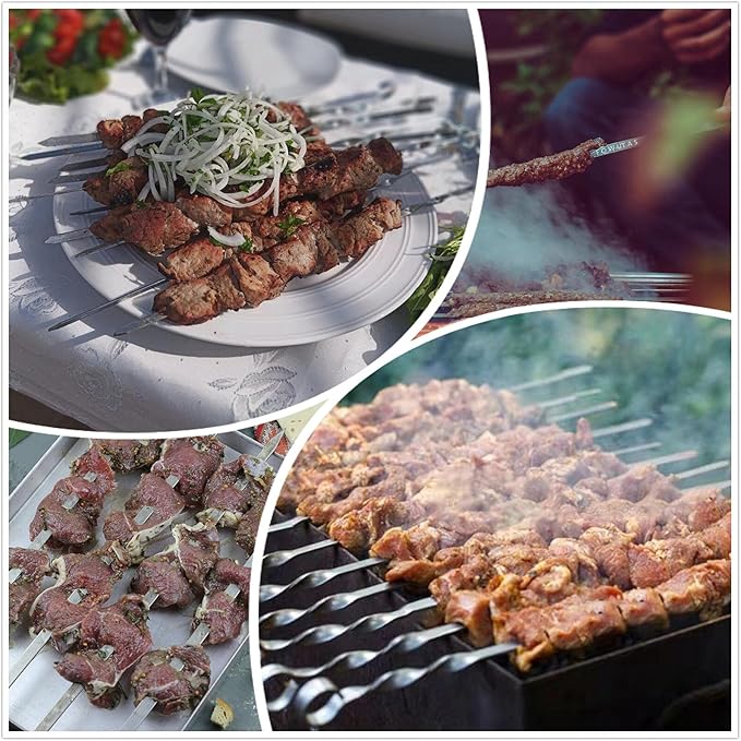 Large Metal Skewers For Grilling Shish Kebab Sticks 22 inch Skewers For Kabobs Flat Barbecue Skewer Stainless Steel Grill Stick for Meat, Chicken, Shrimp, Fruit, Vegetables(12PCS)