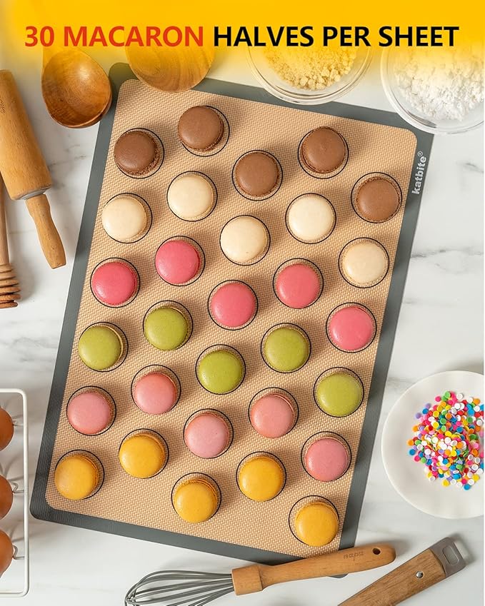 Macaron Silicone Baking Mats, Katbite Silicone Macaroons Baking Mat Set of 2 Half Sheet (11 5/8" x 16 1/2") Reusable & Nonstick Macarons Baking Supplies Silicone Bakeware Mats for Macarons Cookies