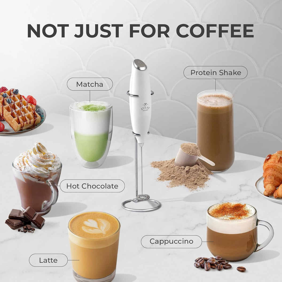 Zulay Kitchen Powerful Milk Frother Wand With 4 AA Duracell Batteries - Ultra Fast Handheld Drink Mixer - Electric Whisk Foam Maker for Coffee, Lattes, Cappuccino, Matcha & Creamer -