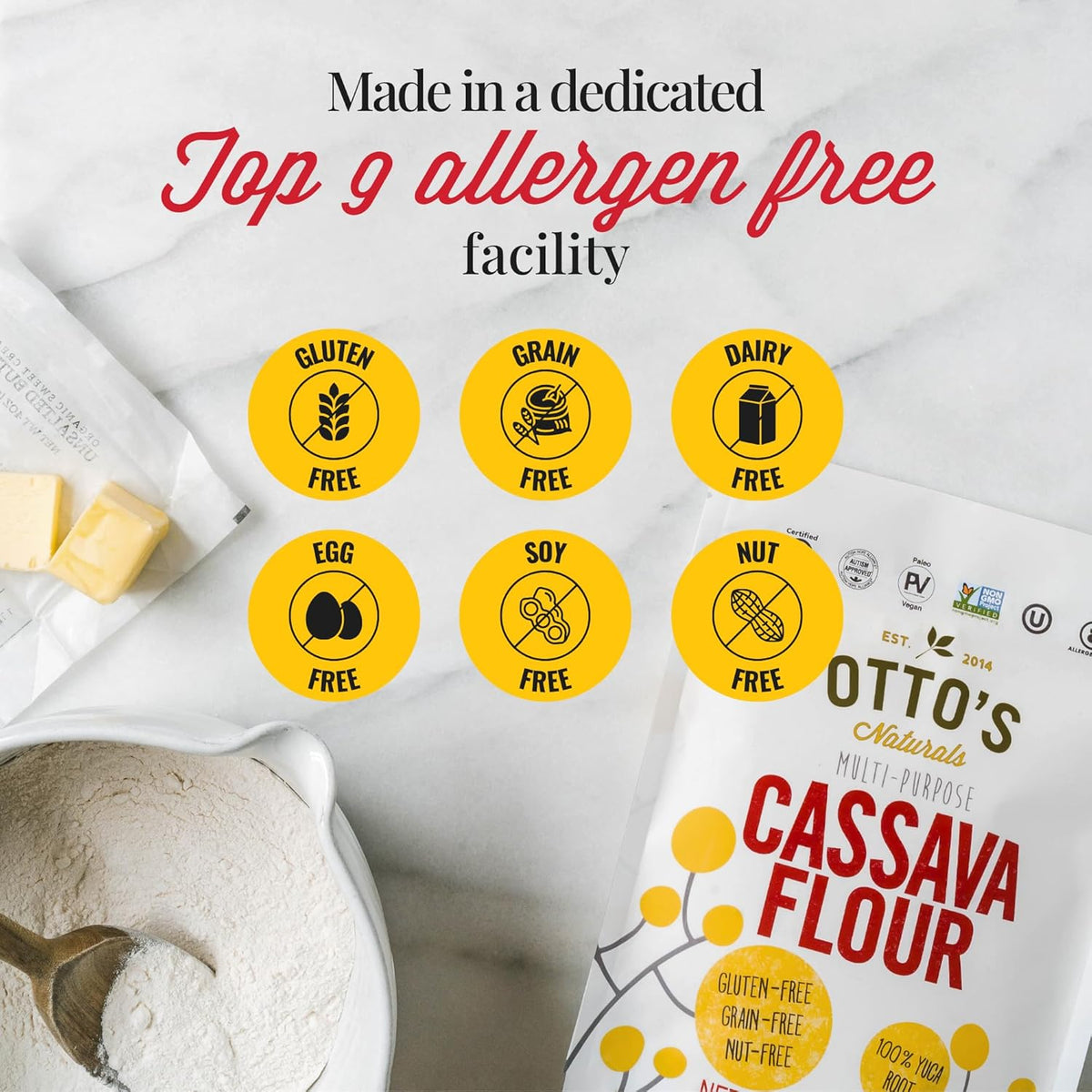 Otto's Naturals Organic Multi-Purpose Cassava Flour, Gluten-Free, Grain, Nut and Gum-Free, 1-to-1 Wheat Alternative, Paleo, AIP, 10 lb