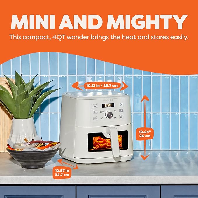 Instant Pot 4Qt VORTEX 6-in-1 Mini Air Fryer, Custom Program Options, Air Fry, Broil, Roast, Dehydrate, Bake, Reheat, Sea Salt, 4 Quarts