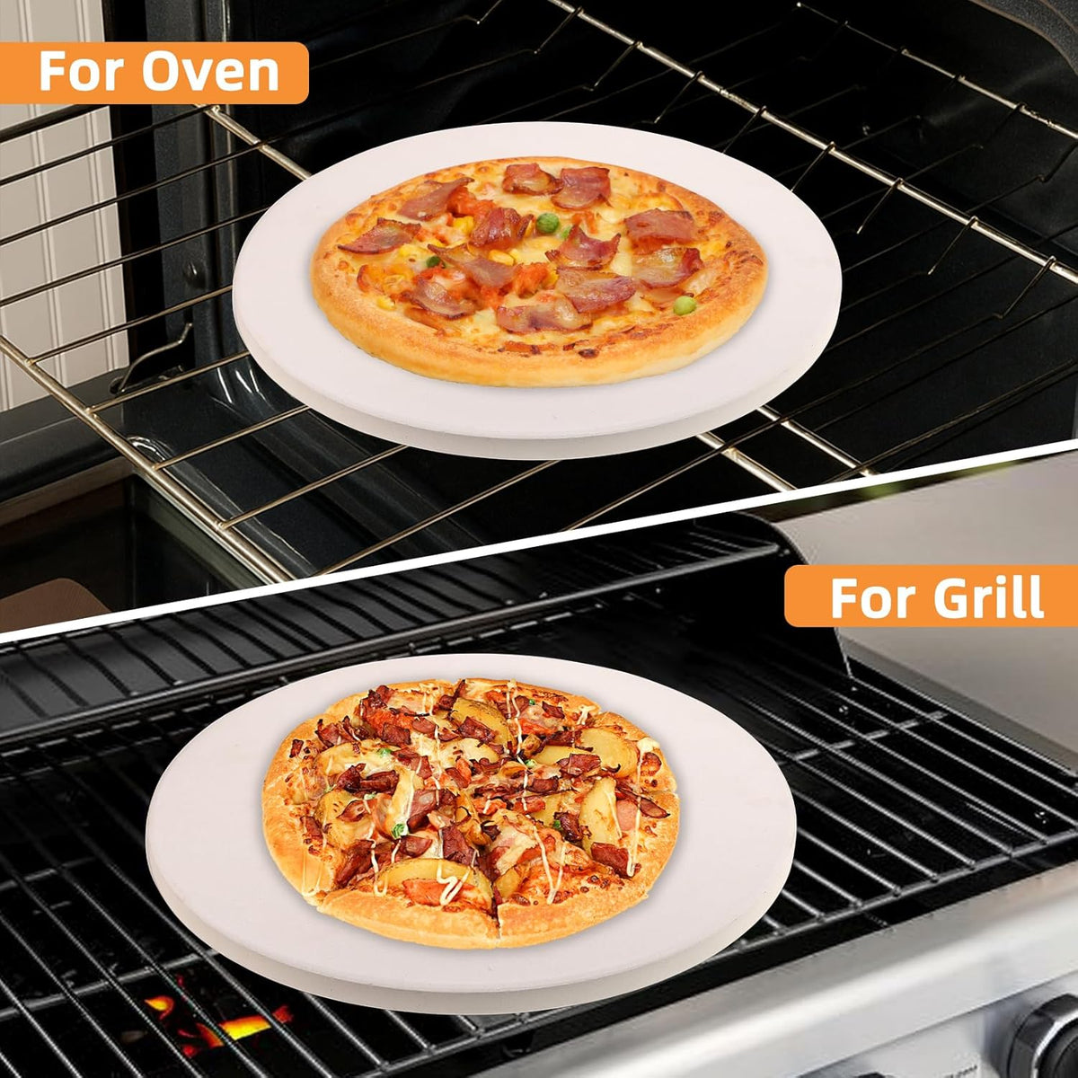 16 inch Round Cordierite Pizza Stone for Oven, Grill & BBQ – Bake Crispy Pizza, Bread & Pies, Ideal for Backyard Pizza Parties, Includes Scra