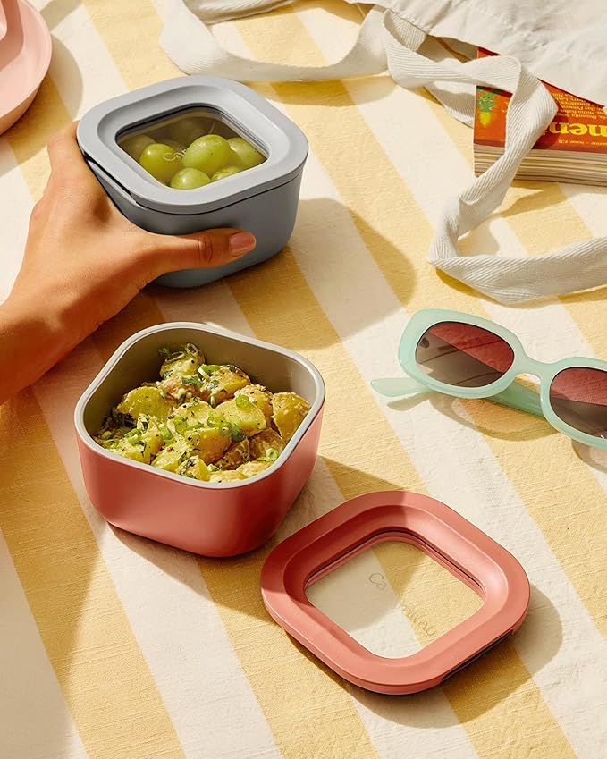 Caraway Mini Food Storage 9pc Set - Glass Storage Containers for Food - Non-Toxic Ceramic-Coated Glass - Air Release Technology - Compact & Stackable Design - Mist