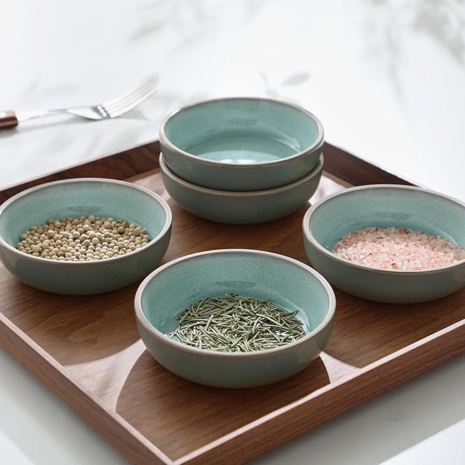 famiware Nature Ceramic Soy Sauce Dish, Dipping Bowls Set of 6, 3 oz Dipping Sauce Bowls/Dishes/Cups/Plates, Small Serving Bowls for Side Dishes, Condiments, Sushi, Appetizer, Dessert, Verdure