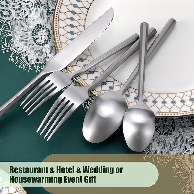 DEACORY Silverware Set 10 Pieces Hexagon Matte Finished Flatware Set Cutlery Set Stainless Steel for 2