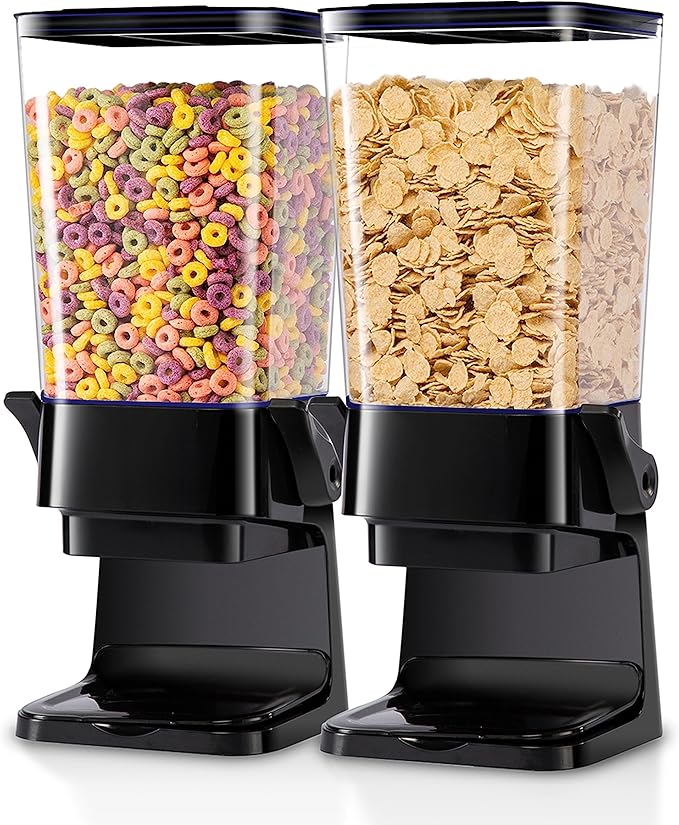 Cereal Dispenser Countertop with lids, Organization and Storage Containers for Kitchen and pantry, 5L Rice Dispenser for Cereal, Beans, Grains, Nuts, Snack,Oatmeal, Dog Food, Bird Seed, Black, 2Pc