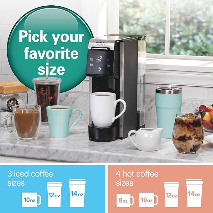 Hamilton Beach FlexBrew Advanced 4-in-1 Single Serve Hot & Iced Coffee Maker with Removable 45 oz. Water Reservoir, Use Pod Packs and Grounds, Fast Brewing, LED Touchscreen, Black (49925)
