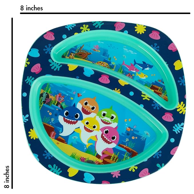 First Years Baby Shark Toddler Dinnerware Set - Includes Plate, Bowl, Fork and Spoon - 4 Count, Blue