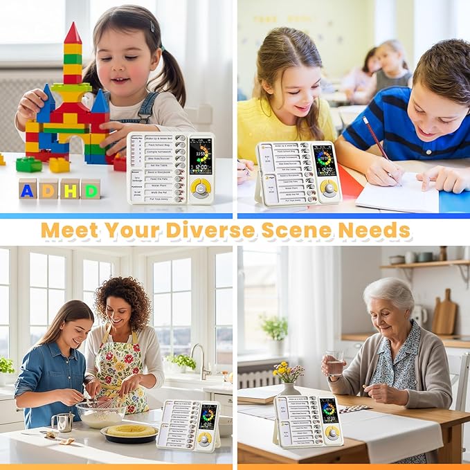 5 IN 1 Visual Timer for Kids/Adults with Chore Chart, ADHD Tools 12/24H Silent Task Timer and Pomodoro Timer, ADHD & Autism Sensory Products, Visual Schedule for Kids Back to School Supplies Off-white
