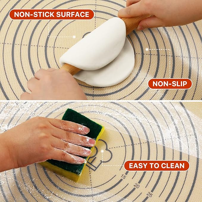 Baking Mat, 28" x 20" Large Silicone Non-slip Baking Pastry Mat with Measurement, Non Stick Silicone Mats for Kitchen Counter, Fondant Mat, Counter Mat, Dough Rolling Mat, Oven Liner, Pie Crust Mat