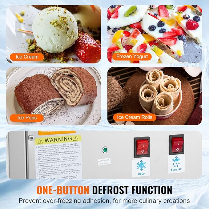 VEVOR Commercial Ice Roll Maker,Stir-Fried Yogurt Cream Machine 220W, Ice Cream Roll Machine with 9.4" x 11" Square Pan, Button Defrost Method with Food Shovels Perfect for Bars,Cafes Dessert Shops