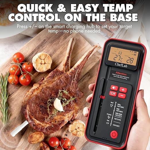 AI Digital Meat Thermometer, 500 ft Long Range Bluetooth Grill Thermometer for Smoker, Oven, BBQ, Digital Food Thermometer for Kitchen Cooking (Single Probe)