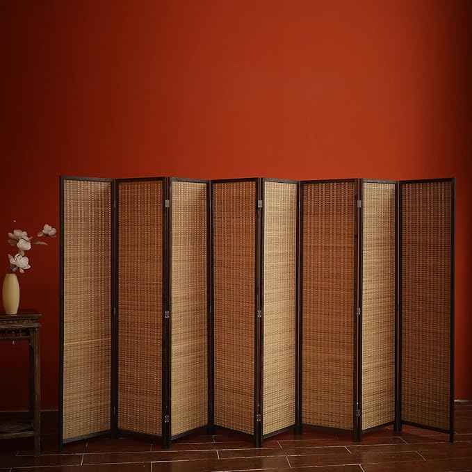 8 Panel Bamboo Room Divider and Folding Panel Screen,Bamboo Panel Divider for Room Separation,Brown,67" H x 122.8" W