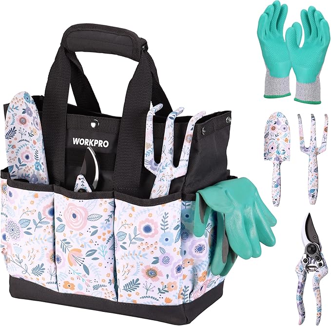 WORKPRO 5PCS Garden Tool Set, Aluminum Heavy Duty Gardening Tool Set with Bag, Outdoor Garden Hand Tools, Gardening Gifts