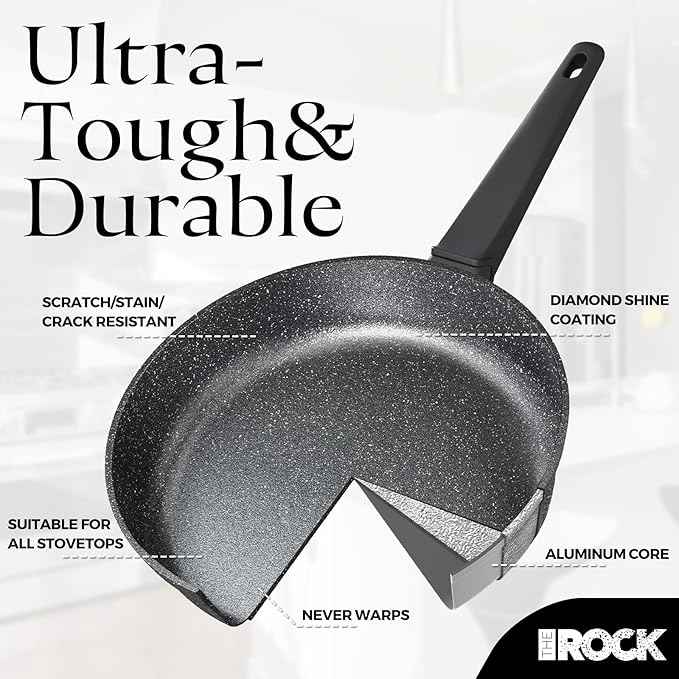 THE ROCK SOHO 15Pcs Cookware Set – Pots and Pans Set Non Stick with ROCK.TEC – Compact for Urban Kitchens, Nothing Sticks, Never Warps, Lasts Longer, Induction & Dishwasher Safe, Black