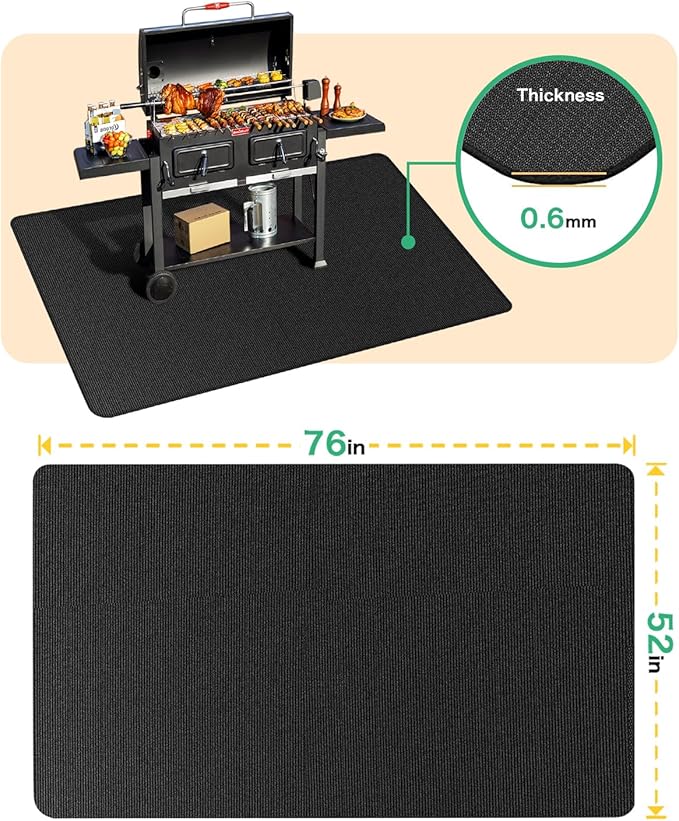 Large 76 x 52 inches Under Grill Mats for Outdoor Grill | Double-Sided Fireproof | Waterproof | Oil-Proof | Easy to Clean | Indoor Fireplace/Fire Pit Mat | Quality BBQ Mat for Deck Patio Lawn