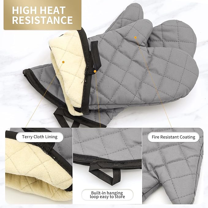 ARCLIBER Oven Mitts 1 Pair of Terry Cloth Lining - Heat Resistant Kitchen Gloves,Flame Oven Mitt Set,15 Inch