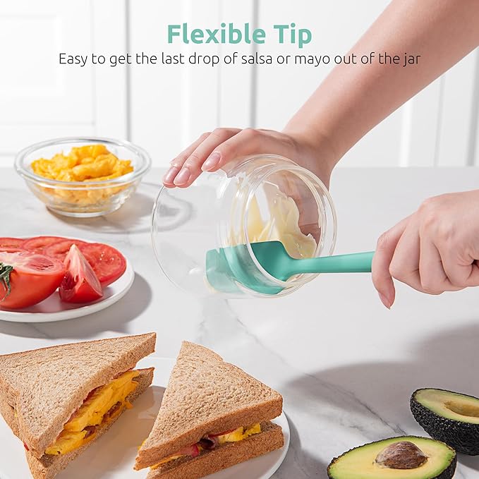 U-Taste Small Mini Silicone Spatula: 9×2inch 600ºF Heat-Resistant Food-Grade Jar Scraper for Kitchen Use, Non-Stick Seamless Flexible Baking Utensil for Mixing, Scraping Jam in Bowl or Cup (Aqua Sky)