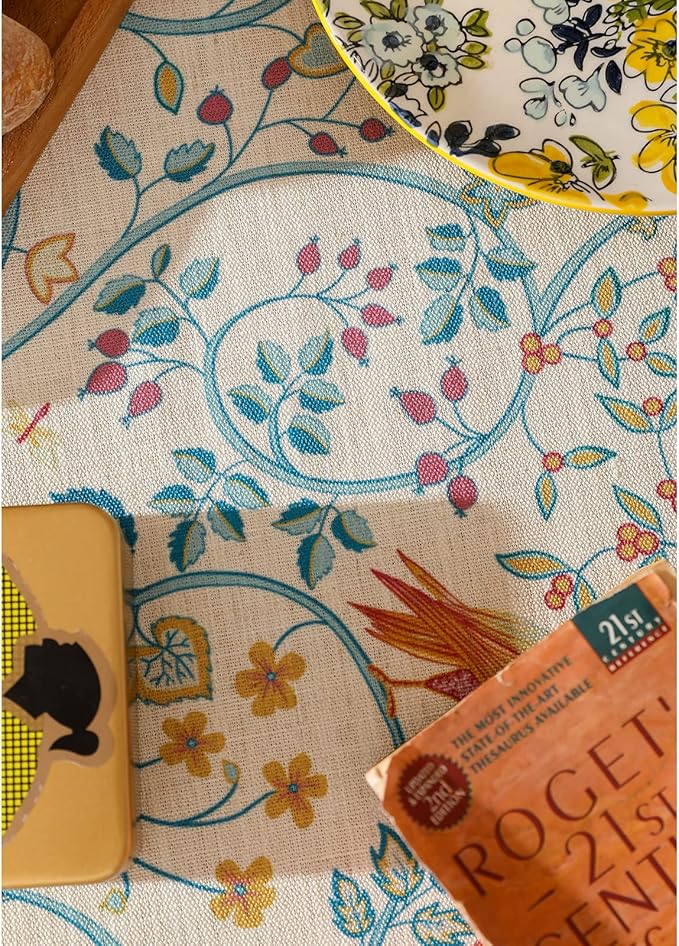 patdrea Designer Vintage French Rectangular Tablecloth,Floral Birds Pattern Linen Table Cloth,Fall Yellow Decor Table Cover for Kitchen Dining Banquet,Christmas,Thanksgiving,63"x87"-Magnolia