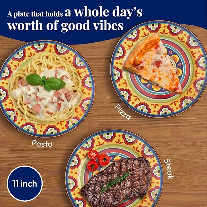 Bico Tunisian Dinner Plates Set of 4, 11 Inch Large Ceramic Plates for Pasta, Steak, Stylish Serving Dishes, Microwave and Dishwasher Safe, Gift for Housewarming and Thanksgiving