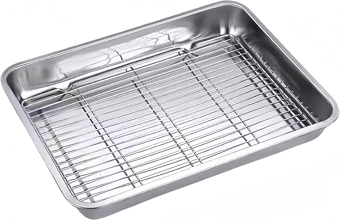 Roasting Pan Heavy Duty Stainless steel Turkey Pans for Oven,Toaster Oven Tray Pans with cooling rack,Hotel Pan, Barbeque Grill Pan,Deep Edge,Mirror treatment, Dishwasher Safe (23.4"x15.6"x2.8")