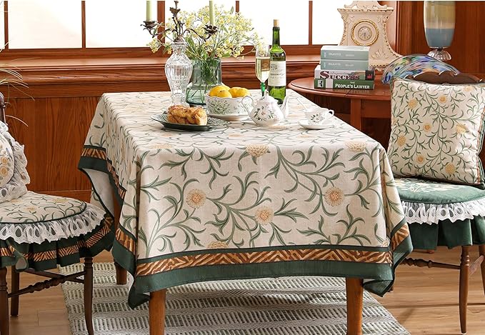 patdrea Designer Floral Linen Table Cloth for Sqaure Table,Vintage French Tablecloth,Small Colorful Decoration Cover for Kitchen Dining,Christmas,Party,Thanksgiving,67"x67"-Littledaisy