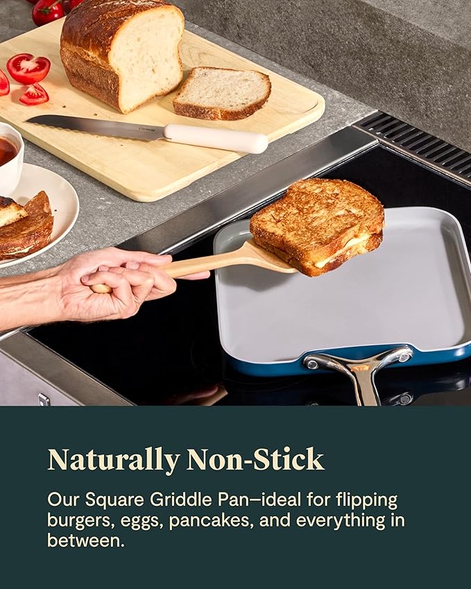 Caraway Square Griddle Pan - 11” Square Pan - Non-Stick Ceramic Coated - Non Toxic, PTFE & PFOA Free - Oven Safe & Compatible with All Stovetops - Sage