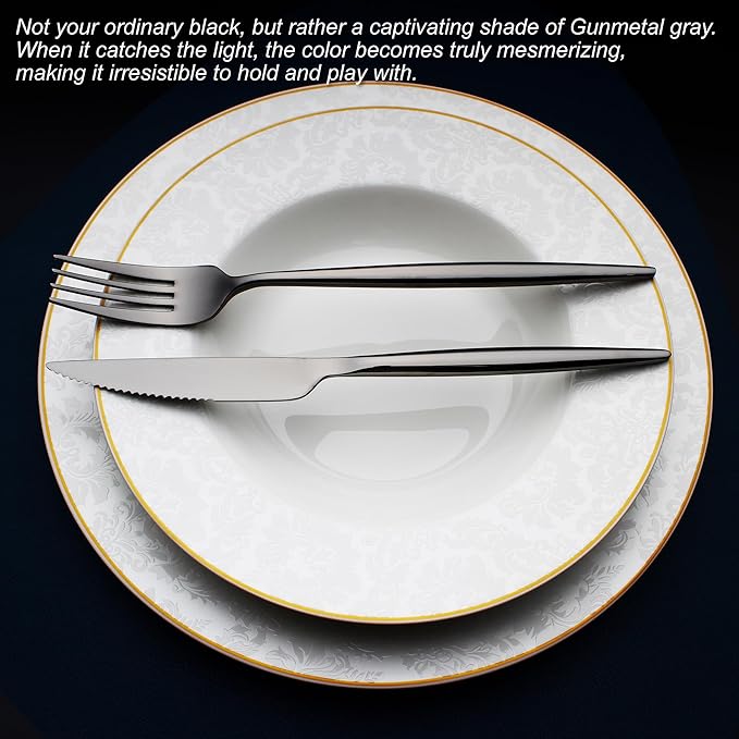 20 Piece Luxury Silverware Set for 4 Black Mirror-Polished 18/10 Stainless Steel Heavy Flatware Set Modern Cutlery Set Knife/Fork/Spoon with Gifts for Home & Restaurant