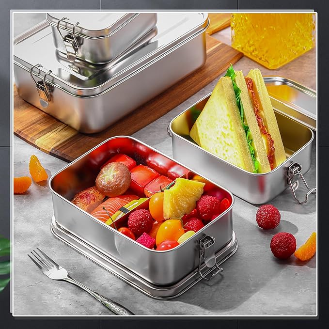 Umigy 12 Pcs Stainless Steel Food Containers 550/850/1400/2400 ml Metal Bento Lunch Box Stainless Steel Food Storage Containers, Lockable Clips to Leak Proof, Reusable Dishwasher Snack Boxes for Work