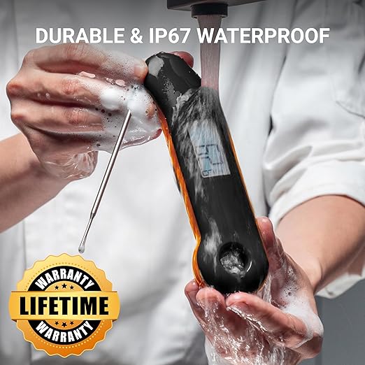 ThermoMaven Professional Meat Thermometer, Instant Read in 0.5 Sec, NIST Certified Accuracy ±0.5°F, IP67 Waterproof, Ambidextrous Backlight, Auto-Rotating Display, for BBQ/Grill/Cooking, Black&Orange