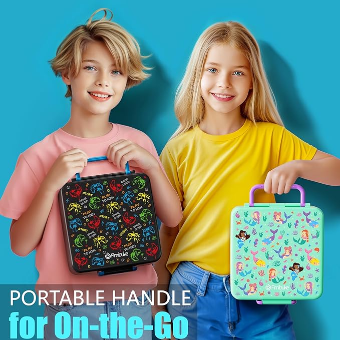Fimibuke Bento lunch Box Set for Kids Adult with 8oz Thermos Food Jar, Insulated Lunch Bag &Sauce Cup, Leakproof Dishwasher Safe Toddler Lunch Food Container with 3-4 Compartment for School Girls Boys
