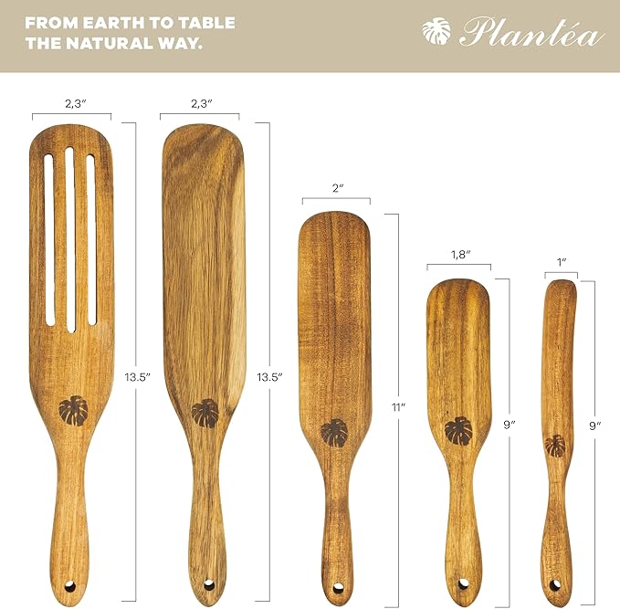 As Seen On TV, Spurtles Kitchen Tools Wooden, Plantéa Handmade Wooden Spoons for Cooking, Heat Resistant Spurtle Set Cooking Utensil For Non-Stick Cookware, Stirring, Mixing, Whisking, Serving