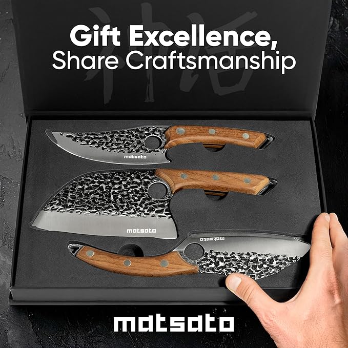 Matsato Knife Set 3-Piece Kitchen Knives, Cooking Chef Knife Set, Cleaver, Kitchen And Chef Cutting and Chopping Knives Sets Juego De Cuchillos Para Cocina