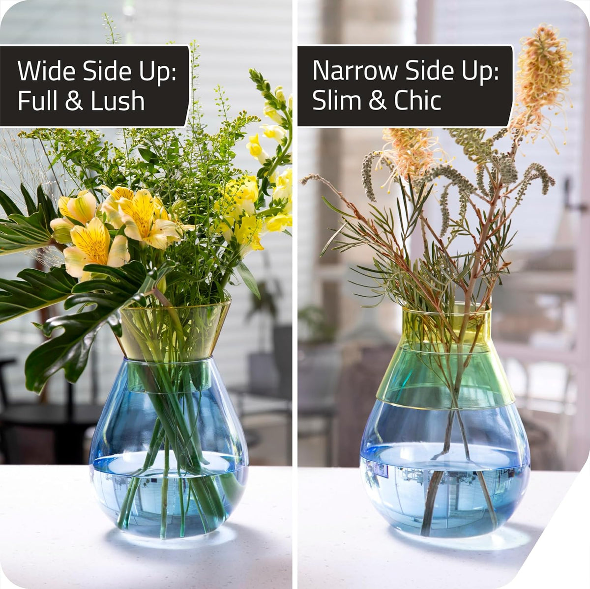 Peleg Design Twotone Home Décor in 3 Colors - Round Glass Vase for Flower Bouquets - Decorative Vase with Flippable Top - Glass Vases for Centerpieces