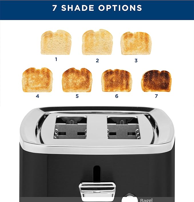 GE 2 Slice Black Stainless Steel Toaster, Extra Wide Slots for Toasting Bagels, Breads, Waffles & More, 7 Adjustable Shade Settings, Removable Crumb Tray, Countertop Kitchen Essentials, 850 Watts