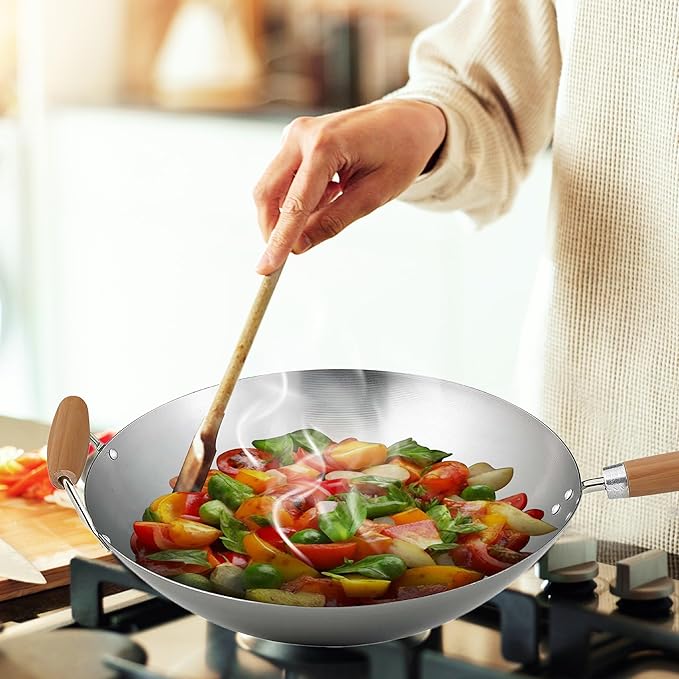 Helen's Asian Kitchen Wok, Carbon Steel and Bamboo, 14-Inches