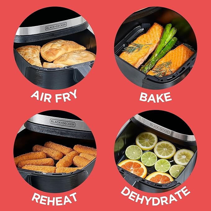 BLACK+DECKER Purifry 4QT Air Fryer, Crispy Deep Fried Taste without the Fat, Plus Bake, Dehydrate, and Keep Food Warm, Digital Touchscreen and Auto Shut-Off