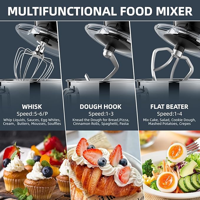 Kitchen Stand Mixer, 6.5Qt Household Stand Mixers, 660W 6+P Speed Tilt-Head Electric Dough Mixer, Food Mixers for Daily Use with Dough Hooks, Whisk, Beater