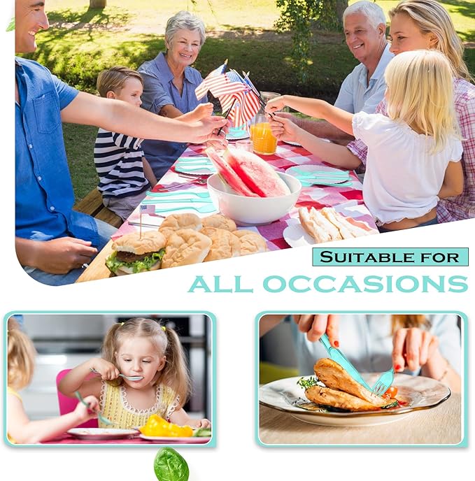 Minatee 150 Pieces Disposable Cutlery Set Plastic Silverware Heavy Duty Utensil Sets 50 Forks 50 Knives 50 Spoons for Home Office School Party Picnics Restaurant Outdoor Events(Light Green)