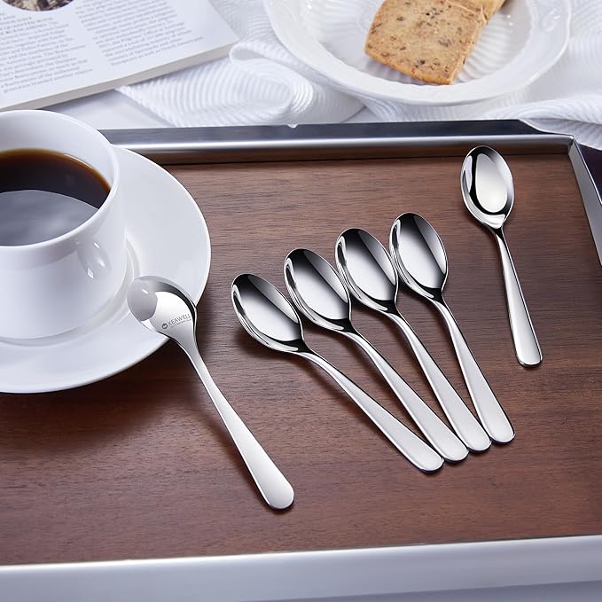 KEAWELL Premium Louise Demitasse Espresso Spoons, 18/10 Stainless Steel, 4.4-Inch Small Size, Dishwasher Safe (4.4 inches, 6)