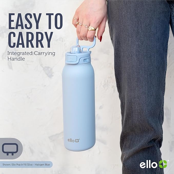Ello Pop & Fill 32oz Stainless Steel Water Bottle with Quick Fill Technology, Double Walled and Vacuum Insulated Metal, Leak Proof Locking Lid, Sip and Chug, Reusable, BPA Free, Coastal Sunrise