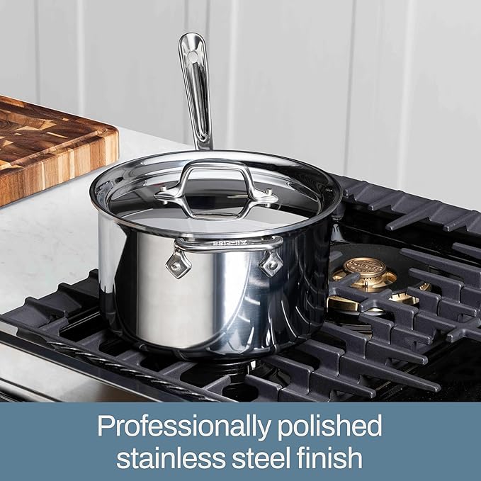 All-Clad D3 3-Ply Stainless Steel Sauce Pan with Lid 4 Quart, Induction, Oven Broiler Safe 600F, Multipurpose, Compatible w/ All Cooktops, For Restaurant or Home Kitchen, Pots & Pans, Cookware, Silver